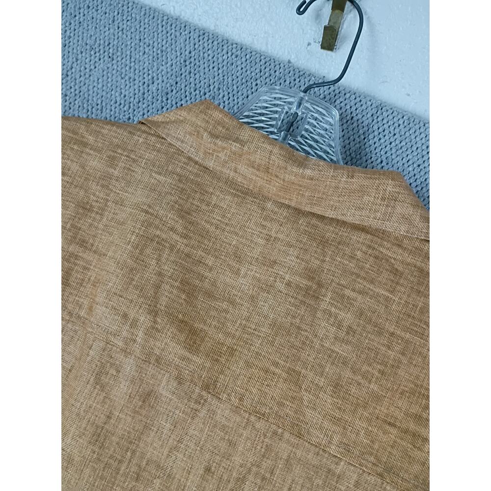 Stacy Adams Linen Party Dress Shirt Mens 3X Sand Brown Cuffed Short No Tuck - Picture 12 of 15